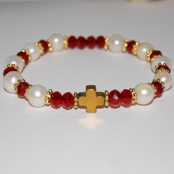 Cross Bracelet,Pearls Bracelet,Rosary Bracelet,Freshwater Pearls,Rosary Pearls - Picture 1 of 3